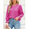 imageCUPSHE Women Eyelet Long Sleeve Tops Shirts Dressy Hollow Out Crochet Lace Embroidered Blouses 2025 FashionFuchsia