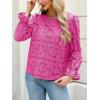 imageCUPSHE Women Eyelet Long Sleeve Tops Shirts Dressy Hollow Out Crochet Lace Embroidered Blouses 2025 FashionFuchsia