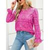 imageCUPSHE Women Eyelet Long Sleeve Tops Shirts Dressy Hollow Out Crochet Lace Embroidered Blouses 2025 FashionFuchsia