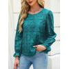 imageCUPSHE Women Eyelet Long Sleeve Tops Shirts Dressy Hollow Out Crochet Lace Embroidered Blouses 2025 FashionLake Blue