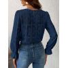 imageCUPSHE Women Eyelet Long Sleeve Tops Shirts Dressy Hollow Out Crochet Lace Embroidered Blouses 2025 FashionNavy Blue