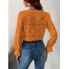 imageCUPSHE Women Eyelet Long Sleeve Tops Shirts Dressy Hollow Out Crochet Lace Embroidered Blouses 2025 FashionOrange