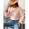 imageCUPSHE Women Eyelet Long Sleeve Tops Shirts Dressy Hollow Out Crochet Lace Embroidered Blouses 2025 FashionPink