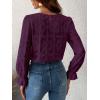 imageCUPSHE Women Eyelet Long Sleeve Tops Shirts Dressy Hollow Out Crochet Lace Embroidered Blouses 2025 FashionPurple
