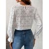imageCUPSHE Women Eyelet Long Sleeve Tops Shirts Dressy Hollow Out Crochet Lace Embroidered Blouses 2025 FashionWhite