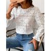 imageCUPSHE Women Eyelet Long Sleeve Tops Shirts Dressy Hollow Out Crochet Lace Embroidered Blouses 2025 FashionWhite