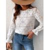 imageCUPSHE Women Eyelet Long Sleeve Tops Shirts Dressy Hollow Out Crochet Lace Embroidered Blouses 2025 FashionWhite