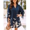 imageCUPSHE Women Mini Summer Dress Cover Up Floral Shirt 34 Sleeve Cuff Tie Button Down Sundress Beach Dresses Cover Up TopBlue Floral