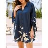 imageCUPSHE Women Mini Summer Dress Cover Up Floral Shirt 34 Sleeve Cuff Tie Button Down Sundress Beach Dresses Cover Up TopBlue Floral