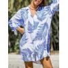 imageCUPSHE Women Mini Summer Dress Cover Up Floral Shirt 34 Sleeve Cuff Tie Button Down Sundress Beach Dresses Cover Up TopBlue Leaf