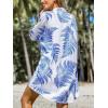 imageCUPSHE Women Mini Summer Dress Cover Up Floral Shirt 34 Sleeve Cuff Tie Button Down Sundress Beach Dresses Cover Up TopBlue Leaf