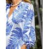 imageCUPSHE Women Mini Summer Dress Cover Up Floral Shirt 34 Sleeve Cuff Tie Button Down Sundress Beach Dresses Cover Up TopBlue Leaf