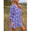 imageCUPSHE Women Mini Summer Dress Cover Up Floral Shirt 34 Sleeve Cuff Tie Button Down Sundress Beach Dresses Cover Up TopBlue Paisley