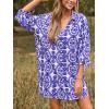 imageCUPSHE Women Mini Summer Dress Cover Up Floral Shirt 34 Sleeve Cuff Tie Button Down Sundress Beach Dresses Cover Up TopBlue Paisley