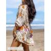 imageCUPSHE Women Mini Summer Dress Cover Up Floral Shirt 34 Sleeve Cuff Tie Button Down Sundress Beach Dresses Cover Up TopFloral