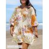 imageCUPSHE Women Mini Summer Dress Cover Up Floral Shirt 34 Sleeve Cuff Tie Button Down Sundress Beach Dresses Cover Up TopFloral