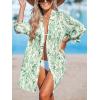 imageCUPSHE Women Mini Summer Dress Cover Up Floral Shirt 34 Sleeve Cuff Tie Button Down Sundress Beach Dresses Cover Up TopGreen Floral