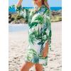 imageCUPSHE Women Mini Summer Dress Cover Up Floral Shirt 34 Sleeve Cuff Tie Button Down Sundress Beach Dresses Cover Up TopGreen Tropical