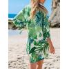 imageCUPSHE Women Mini Summer Dress Cover Up Floral Shirt 34 Sleeve Cuff Tie Button Down Sundress Beach Dresses Cover Up TopGreen Tropical