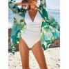 imageCUPSHE Women Mini Summer Dress Cover Up Floral Shirt 34 Sleeve Cuff Tie Button Down Sundress Beach Dresses Cover Up TopGreen Tropical