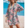 imageCUPSHE Women Mini Summer Dress Cover Up Floral Shirt 34 Sleeve Cuff Tie Button Down Sundress Beach Dresses Cover Up TopPaisley Floral