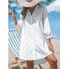 imageCUPSHE Women Mini Summer Dress Cover Up Floral Shirt 34 Sleeve Cuff Tie Button Down Sundress Beach Dresses Cover Up TopWhite Pinstriped