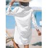 imageCUPSHE Women Mini Summer Dress Cover Up Floral Shirt 34 Sleeve Cuff Tie Button Down Sundress Beach Dresses Cover Up TopWhite Pinstriped