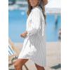 imageCUPSHE Women Mini Summer Dress Cover Up Floral Shirt 34 Sleeve Cuff Tie Button Down Sundress Beach Dresses Cover Up TopWhite Pinstriped