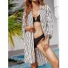 imageCUPSHE Women Mini Summer Dress Cover Up Floral Shirt 34 Sleeve Cuff Tie Button Down Sundress Beach Dresses Cover Up TopWhite Striped