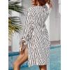 imageCUPSHE Women Mini Summer Dress Cover Up Floral Shirt 34 Sleeve Cuff Tie Button Down Sundress Beach Dresses Cover Up TopWhite Striped