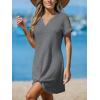 imageCUPSHE Women Swimsuit Cover Up Waffle Knit Bathing Suit Coverups Twist Mini Beach DressDark Grey