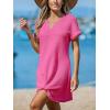 imageCUPSHE Women Swimsuit Cover Up Waffle Knit Bathing Suit Coverups Twist Mini Beach DressHot Pink