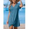 imageCUPSHE Women Swimsuit Cover Up Waffle Knit Bathing Suit Coverups Twist Mini Beach DressLake Blue