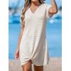 imageCUPSHE Women Swimsuit Cover Up Waffle Knit Bathing Suit Coverups Twist Mini Beach DressOffwhite