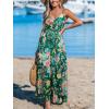 imageCUPSHE Womens Maxi Dress Floral Print Twisted V Neck Sleeveless Long Dress Summer Casual DressGreen