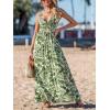 imageCUPSHE Womens Maxi Dress Floral Print Twisted V Neck Sleeveless Long Dress Summer Casual DressGreen Leaf