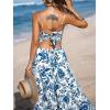 imageCUPSHE Womens Maxi Dress Floral Print Twisted V Neck Sleeveless Long Dress Summer Casual DressTeal Floral