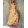 imageCUPSHE Womens Maxi Dress Floral Print Twisted V Neck Sleeveless Long Dress Summer Casual DressYellow Leaf