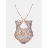 imageCUPSHE Womens One Piece Swimsuits Bathing Suits Cutout V Neck Tummy Control Adjustable Straps O RingBeigeFloral