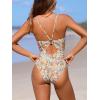 imageCUPSHE Womens One Piece Swimsuits Bathing Suits Cutout V Neck Tummy Control Adjustable Straps O RingBeigeFloral