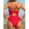 imageCUPSHE Womens One Piece Swimsuits Bathing Suits Cutout V Neck Tummy Control Adjustable Straps O RingBright Red