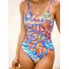 imageCUPSHE Womens One Piece Swimsuits Bathing Suits Cutout V Neck Tummy Control Adjustable Straps O RingRoyal BlueTropical