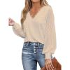 imageCUPSHE Long Sleeve Tops for Women Eyelet Scalloped Lace V Neck Blouse Casual Loose Fashion ShirtsApricot