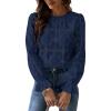 imageCUPSHE Women Eyelet Long Sleeve Tops Shirts Dressy Hollow Out Crochet Lace Embroidered Blouses 2025 FashionNavy Blue