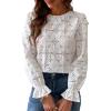 imageCUPSHE Women Eyelet Long Sleeve Tops Shirts Dressy Hollow Out Crochet Lace Embroidered Blouses 2025 FashionWhite