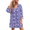 imageCUPSHE Women Mini Summer Dress Cover Up Floral Shirt 34 Sleeve Cuff Tie Button Down Sundress Beach Dresses Cover Up TopBlue Paisley