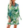 imageCUPSHE Women Mini Summer Dress Cover Up Floral Shirt 34 Sleeve Cuff Tie Button Down Sundress Beach Dresses Cover Up TopGreen Tropical