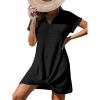 imageCUPSHE Women Swimsuit Cover Up Waffle Knit Bathing Suit Coverups Twist Mini Beach DressBlack