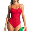 imageCUPSHE Womens One Piece Swimsuits Bathing Suits Cutout V Neck Tummy Control Adjustable Straps O RingBright Red