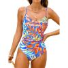 imageCUPSHE Womens One Piece Swimsuits Bathing Suits Cutout V Neck Tummy Control Adjustable Straps O RingRoyal BlueTropical